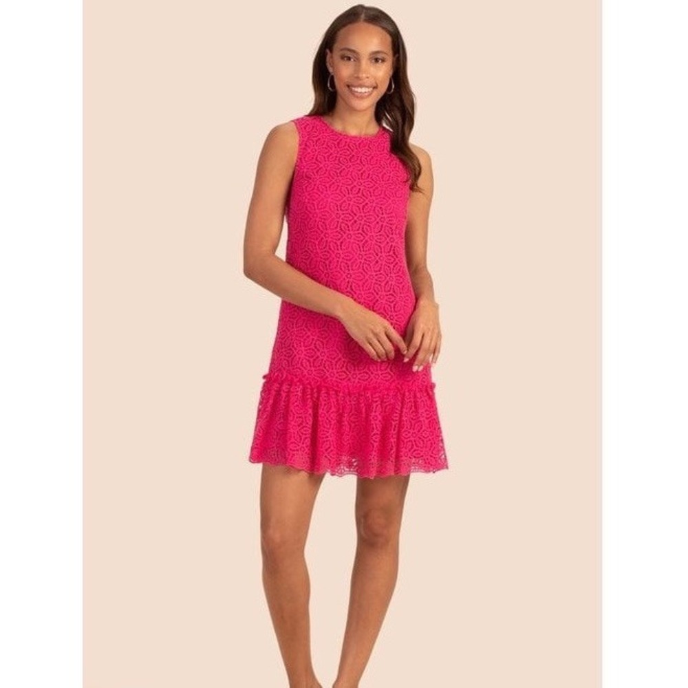 NWT TRINA TURK Sleeveless Pink Lace Ruffle Hem Dress